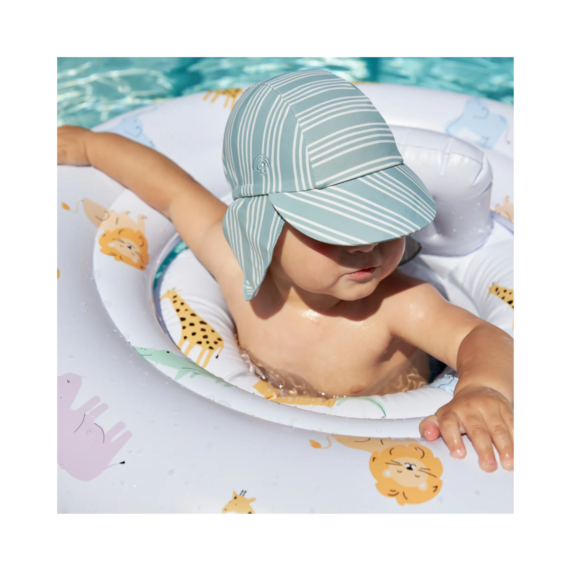 Gorro bebé con protección UV y cuello Verde/Blanco (1-2 años)