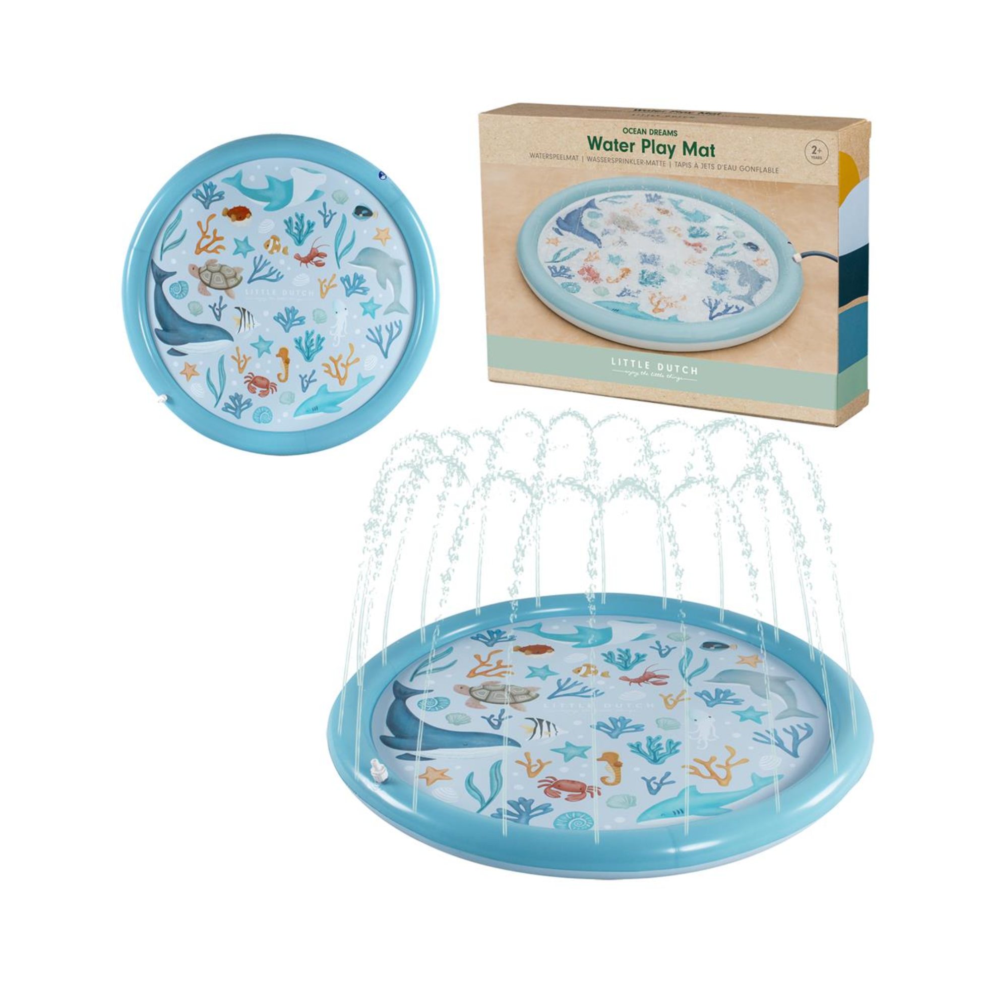 Alfombra de agua hinchable con aspersor Ocean Dreams blue  150 cm · Little Dutch