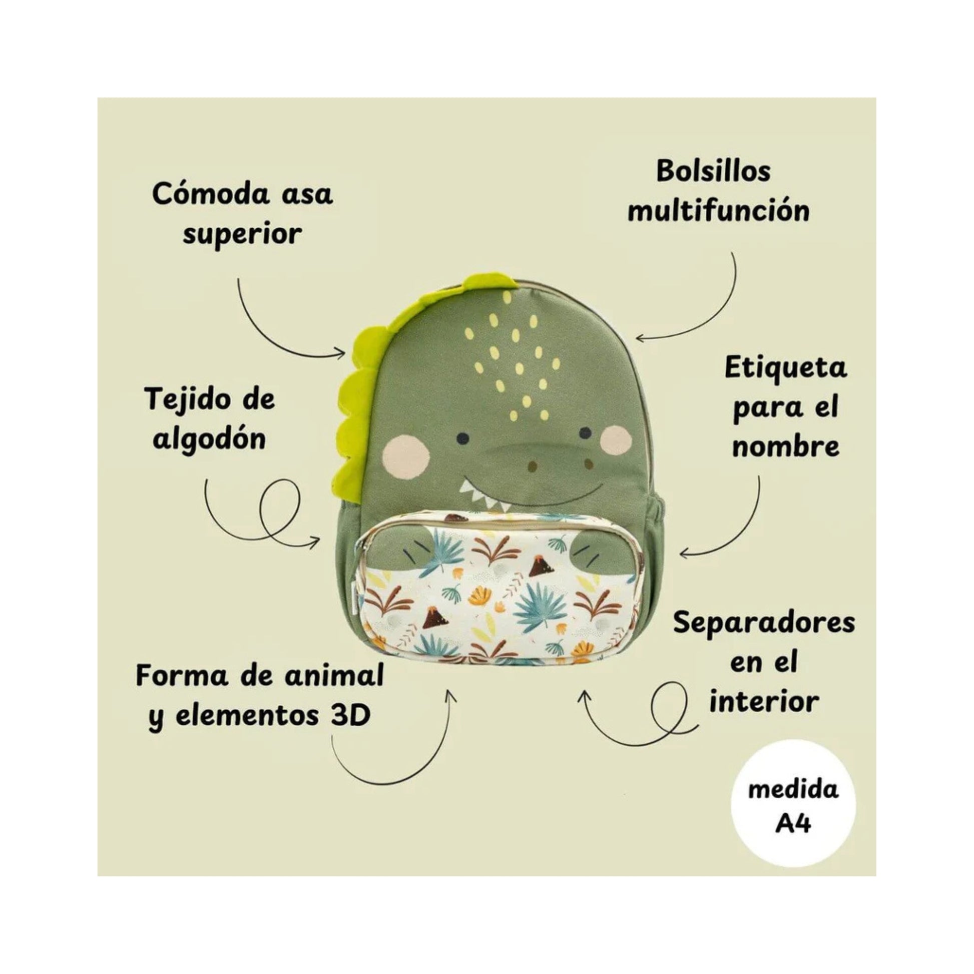 Mochila Escolar Infantil A4 – Dinosaurio