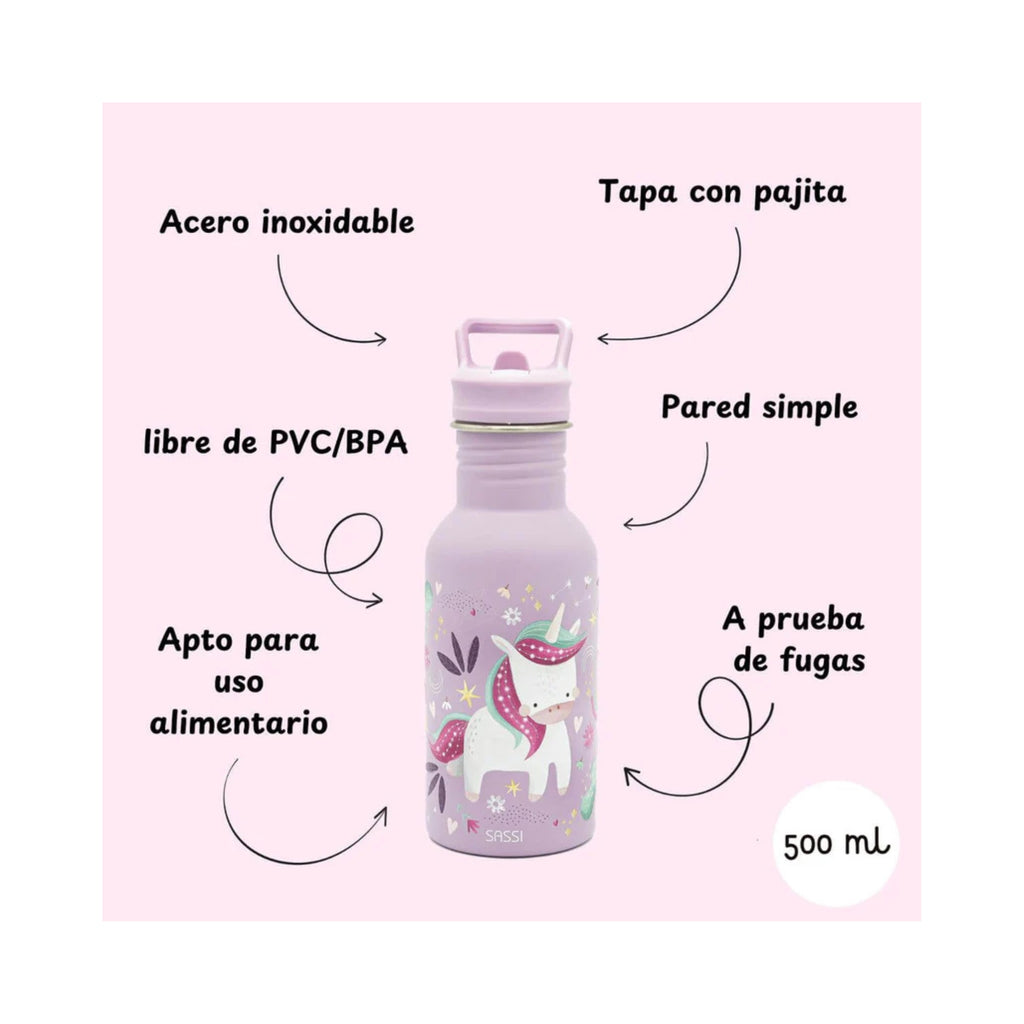 Botella Acero Inoxidable 500ml – Unicornio | Sassi